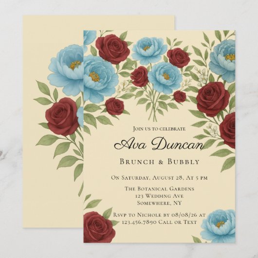 Lyons Blue Peony & Red Roses Brunch & Bubbly Kaart (Voorkant / Achterkant)