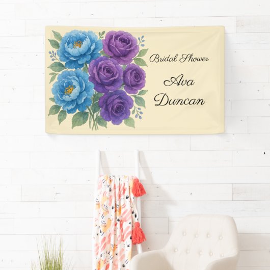 Lyons Blue Pioen & Fig Paarse Rozen Bruidsfeest Spandoek (Insitu)