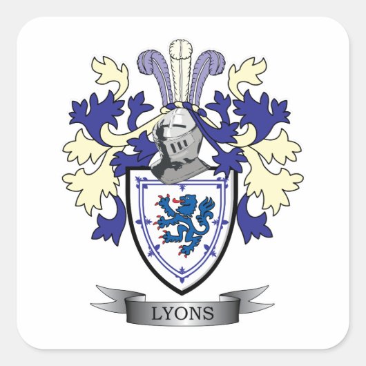 Lyons Family Crest Wapenschild Vierkante Sticker (Voorkant)