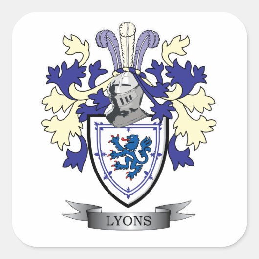 Lyons Family Crest Wapenschild Vierkante Sticker (Voorkant)