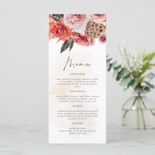 LYRA Bohemen Herfst Floral Dinner Menu Kaarten (Staand voorkant)