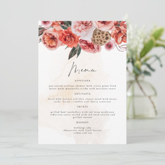 LYRA Boho Herfst Floral Dinner Menu Kaarten (Staand voorkant)