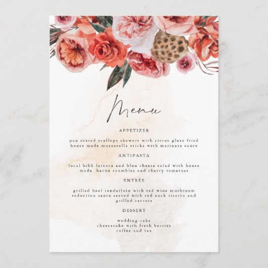 LYRA Boho Herfst Floral Dinner Menu Kaarten (Voorkant)