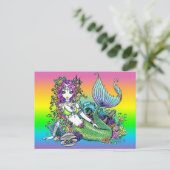 "Lyra" Rainbow Zee Scape Mermaid Briefkaart (Staand voorkant)