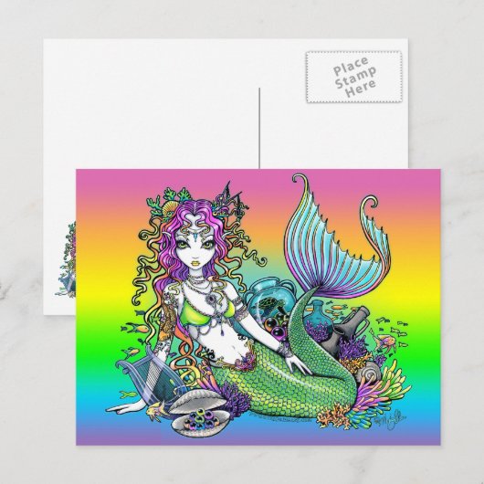 "Lyra" Rainbow Zee Scape Mermaid Briefkaart (Voorkant / Achterkant)