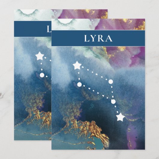 Lyra Table Sign Celestial Waterverf Thema Kaart (Voorkant / Achterkant)