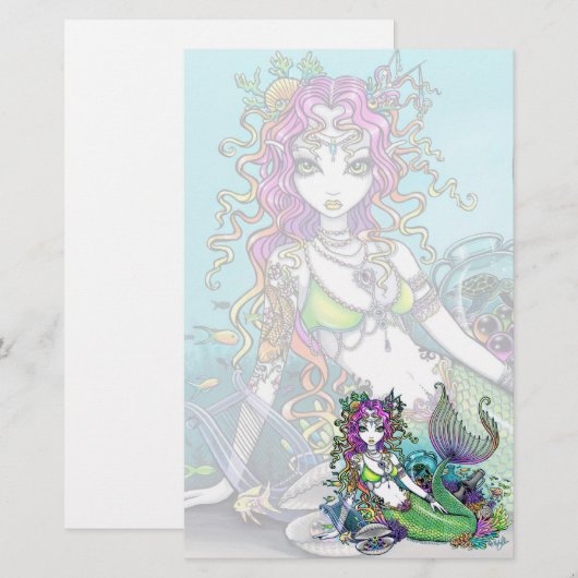 "Lyra" Tropische Zeemeerminkunst Briefpapier (Voorkant / Achterkant)