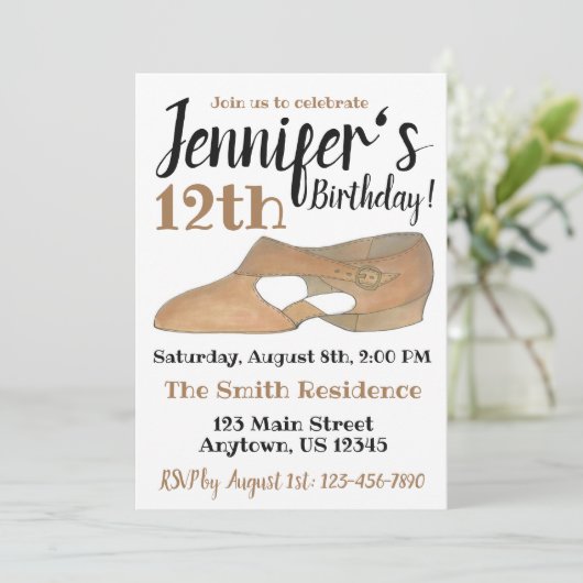 Lyrical Modern Dance Shoe Birthday Party Overwegin Kaart (Staand voorkant)