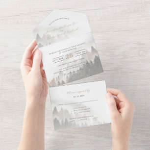 ©Lyrical Pine Forest Bossen herfstbruiloft All In One Uitnodiging