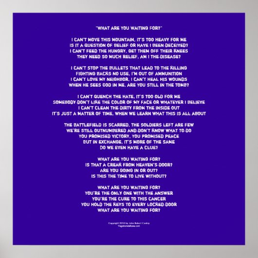 Lyrics to "Waar wacht je op?" Poster (Voorkant)