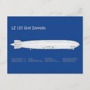LZ 127 Graf Zeppelin - Luchtschip Blauwdruk Planne Briefkaart