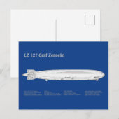 LZ 127 Graf Zeppelin - Luchtschip Blauwdruk Planne Briefkaart (Voorkant / Achterkant)