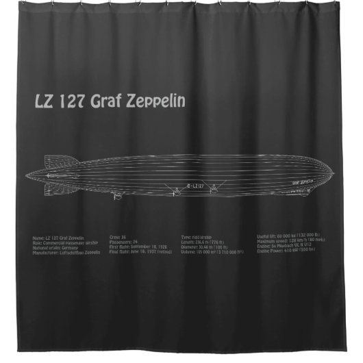 LZ 127 Graf Zeppelin - Luchtschip Blauwdruk Planne Douchegordijn (Voorkant)