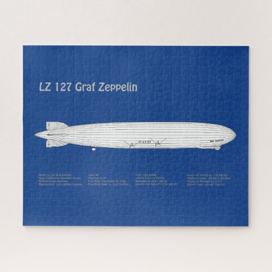 LZ 127 Graf Zeppelin - Luchtschip Blauwdruk Planne Legpuzzel (Horizontaal)