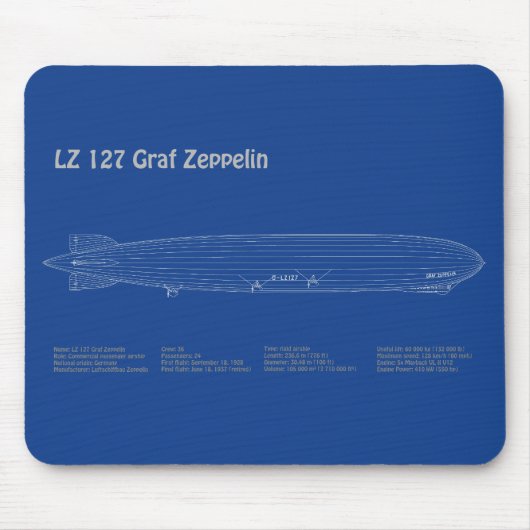 LZ 127 Graf Zeppelin - Luchtschip Blauwdruk Planne Muismat (Voorkant)