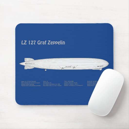 LZ 127 Graf Zeppelin - Luchtschip Blauwdruk Planne Muismat (Met muis)