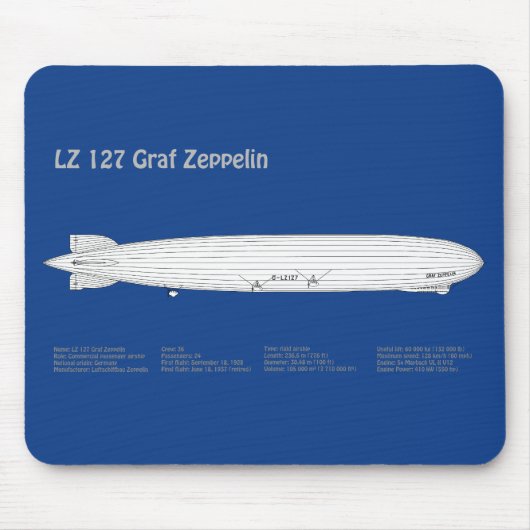 LZ 127 Graf Zeppelin - Luchtschip Blauwdruk Planne Muismat (Voorkant)