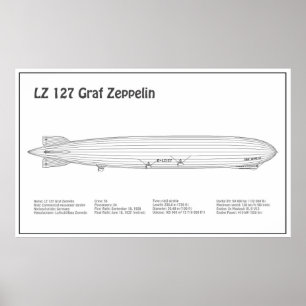 LZ 127 Graf Zeppelin - Luchtschip Blauwdruk Planne Poster