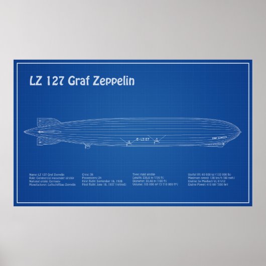 LZ 127 Graf Zeppelin - Luchtschip Blauwdruk Planne Poster (Voorkant)