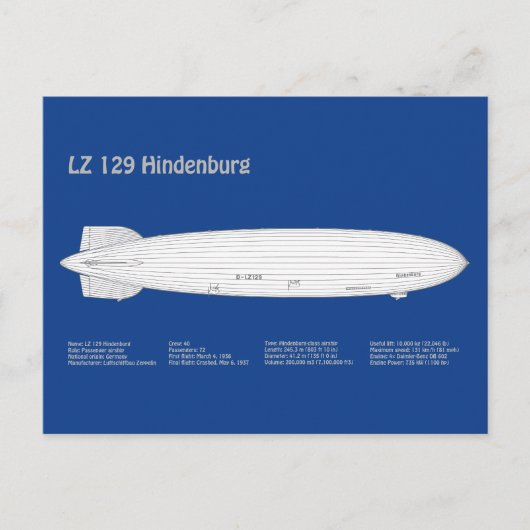 LZ 129 Hindenburg - Luchtschip Blauwdruk Plannen A Briefkaart (Voorkant)