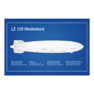 LZ 129 Hindenburg - Luchtschip Blauwdruk Plannen A Foto Afdruk