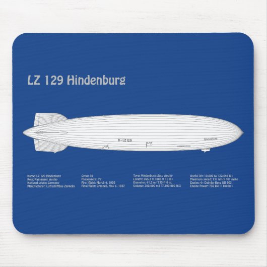 LZ 129 Hindenburg - Luchtschip Blauwdruk Plannen A Muismat (Voorkant)