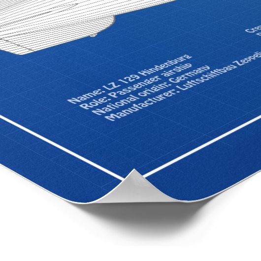 LZ 129 Hindenburg - Luchtschip Blauwdruk Plannen A Poster (Hoek)