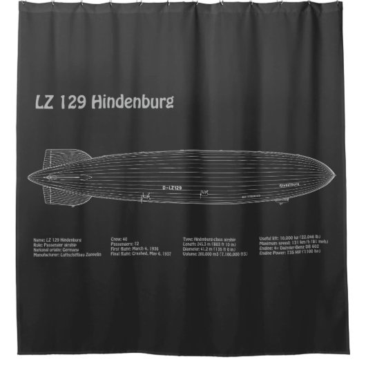 LZ 129 Hindenburg - Luchtschip Blauwdruk Plannen P Douchegordijn (Voorkant)