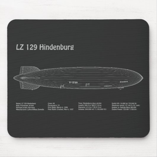 LZ 129 Hindenburg - Luchtschip Blauwdruk Plannen P Muismat (Voorkant)