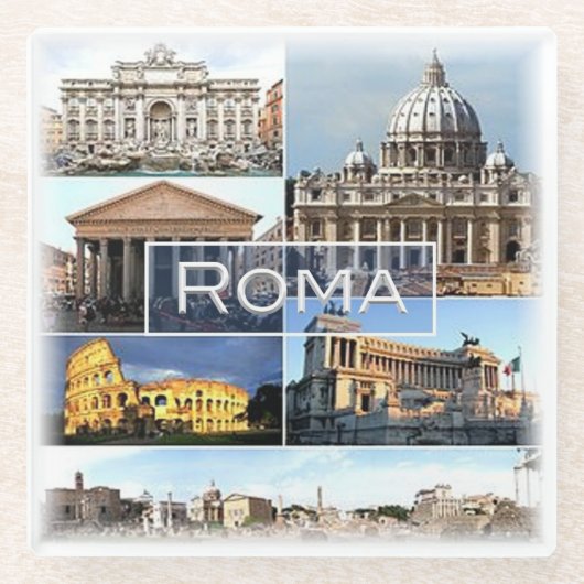 LZO010 mozaïek van ROME, Lazio, Italië; Glazen Onderzetter (Voorkant)