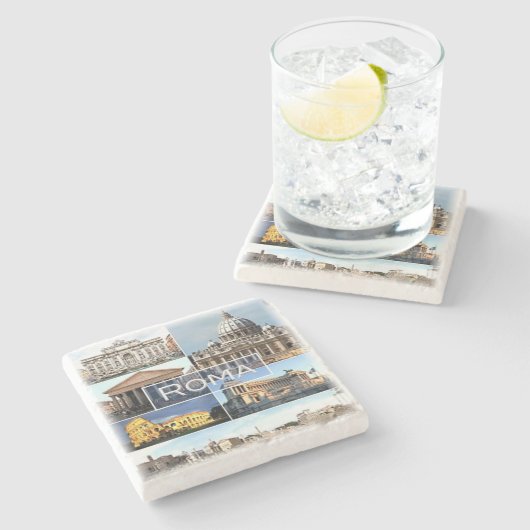 LZO010 mozaïek van ROME, Lazio, Italië; Stenen Onderzetter (Zijkant)