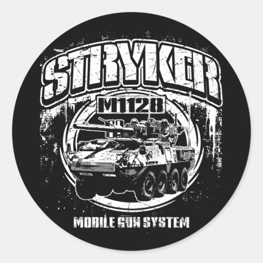 M1128 Stryker Mobile Pistool System Ronde Sticker (Voorkant)