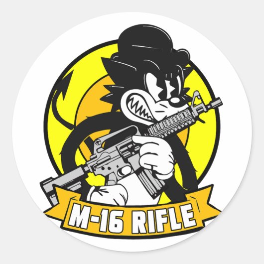 M16 GEWEER RETRO RONDE STICKER (Voorkant)