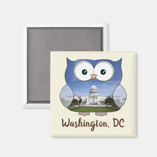 M190132 mollige uil | Washington DC i Souvenir Magneet (Voorkant / Achterkant)