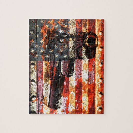 M1911 Silhouette op de robuuste Amerikaanse vlag Legpuzzel (Verticaal)