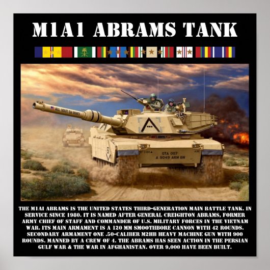 M1A1 Abrams Battle Tank afdrukken Poster (Voorkant)