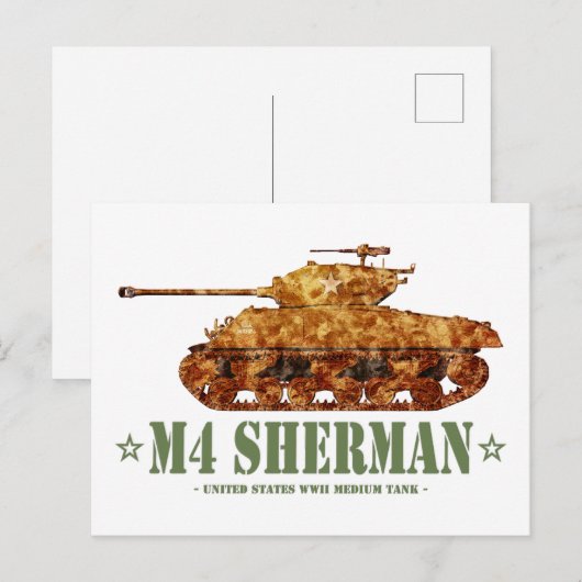 M4 Sherman Tweede Wereldoorlog Amerikaanse Medium  Briefkaart (Voorkant / Achterkant)