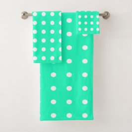 M8nt Groene en Witte Polka Dots Bad Handdoek