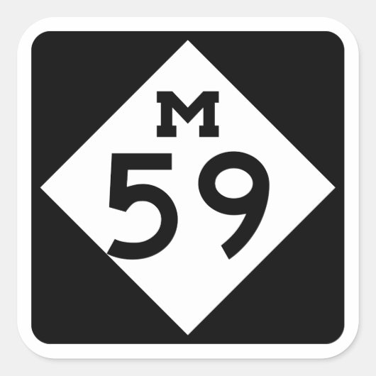 M-59 Highland/Hall Rd Mich Hwy Sign Square Sticker (Voorkant)