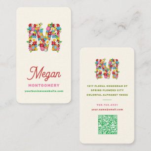 M Alfabet Monogram Letter Kleurrijke Lente Bloemen Visitekaartje