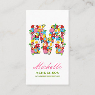 M Alphabet Monogram Letter Kleurrijke Lente Bloeme Visitekaartje