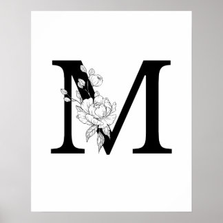 M botanisch monogram. Letter-initiaal met pinda's Poster