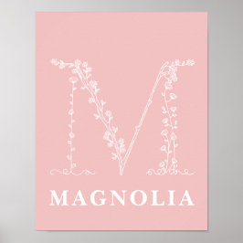 M Botanische Floral Monogram Aangepast Poster voor