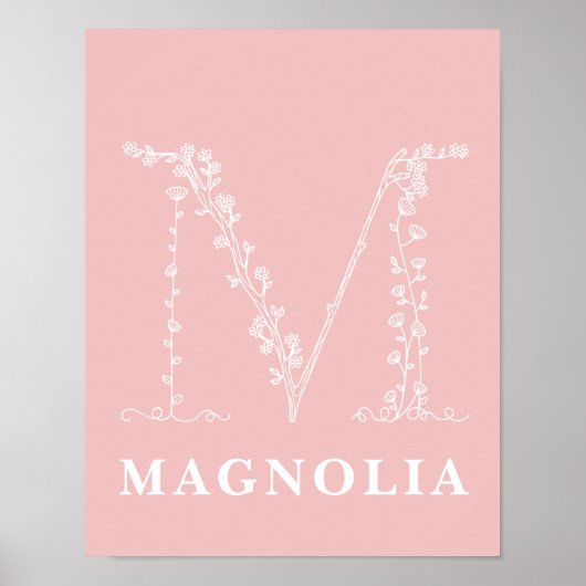 M Botanische Floral Monogram Aangepast Poster voor (Voorkant)