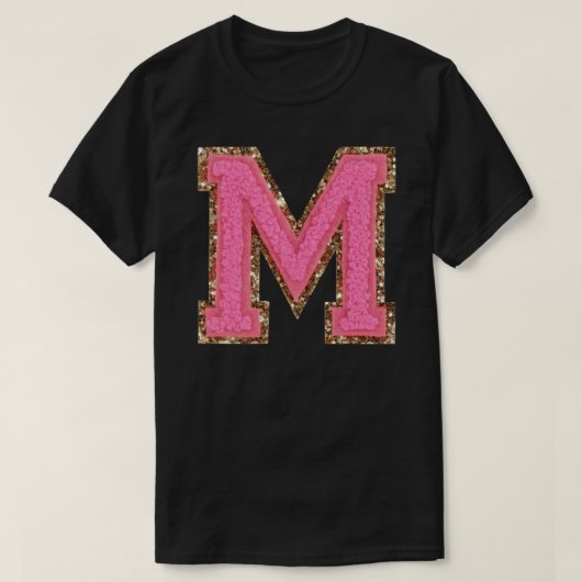 M - Bubblegum Glitter Varsity Letter Patches Stick T-shirt (Design voorkant)