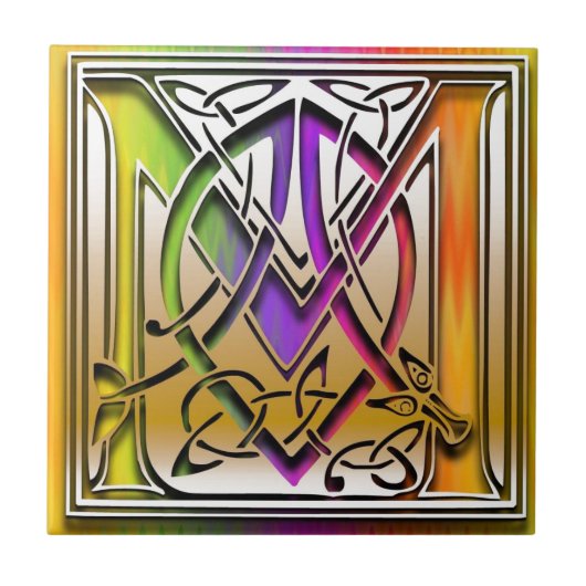 M Celtic Rainbow Aangepaste monogram hoop Tegeltje (Voorkant)