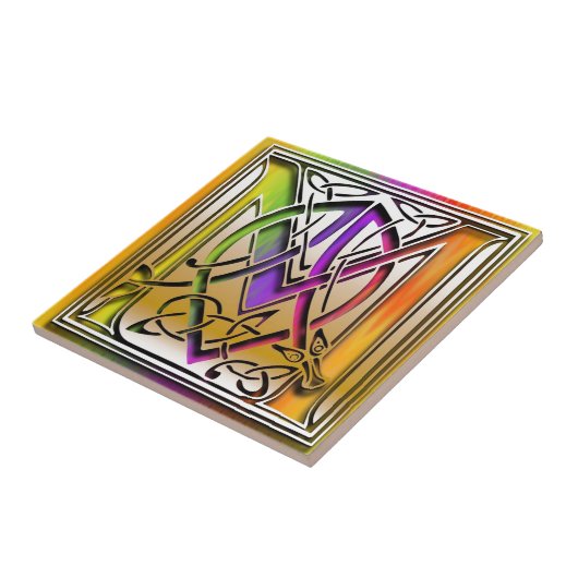 M Celtic Rainbow Aangepaste monogram hoop Tegeltje (Zijkant)