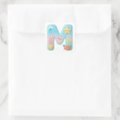 "M" Cute Letter - Underwater Sea Creature Vierkante Sticker (Tas)