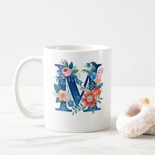 'M' decoratief bloemmonogram Koffiemok (Met donut)