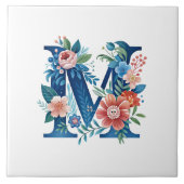 'M' decoratief bloemmonogram Tegeltje (Voorkant)